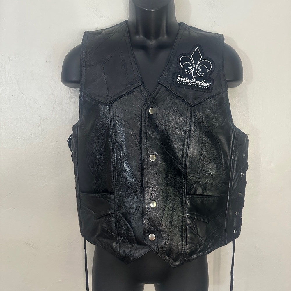 Harley Davidson Patchwork Leather Vest Medium Gen… - image 1